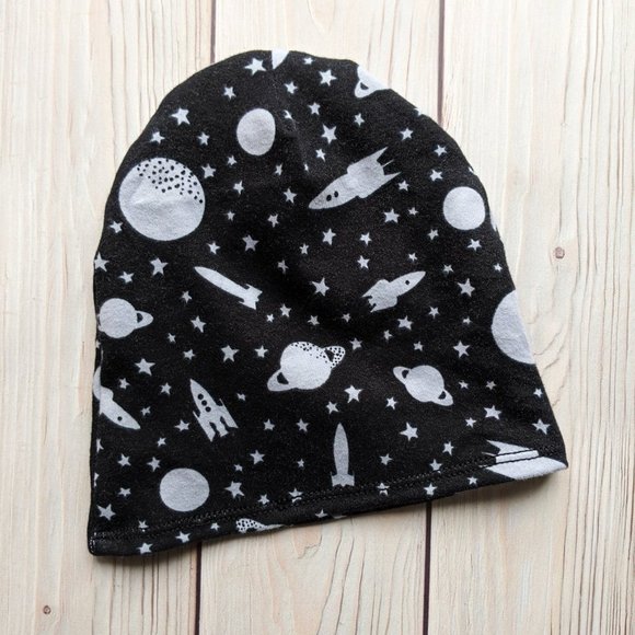 NEW Black + Gray Space Slouchy Beanie - 6-12 mo. - Picture 1 of 4